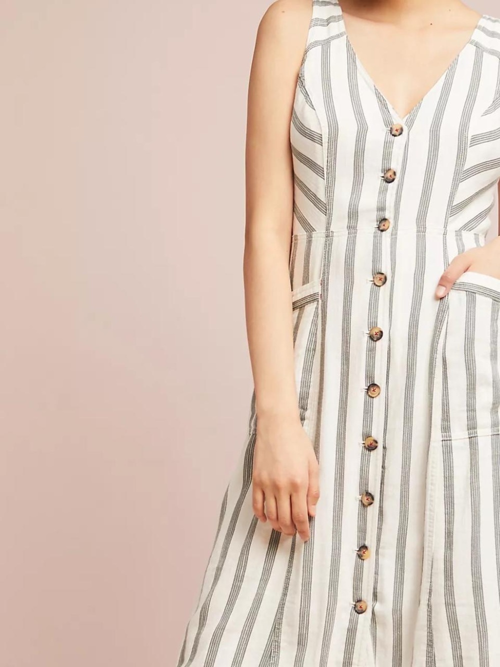 Maeve White Midi Dress with Gray Stripes